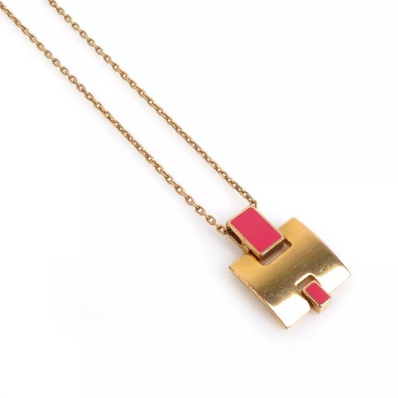 HERMES Eileen Necklace Gold/Pink Metal/Enamel - Picture 1 of 8